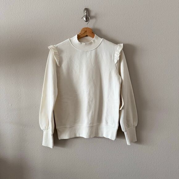 NWT Goodthreads Cream Mock Neck Sweater Ruffles Ribbed Hem Sz XS - Picture 1 of 6